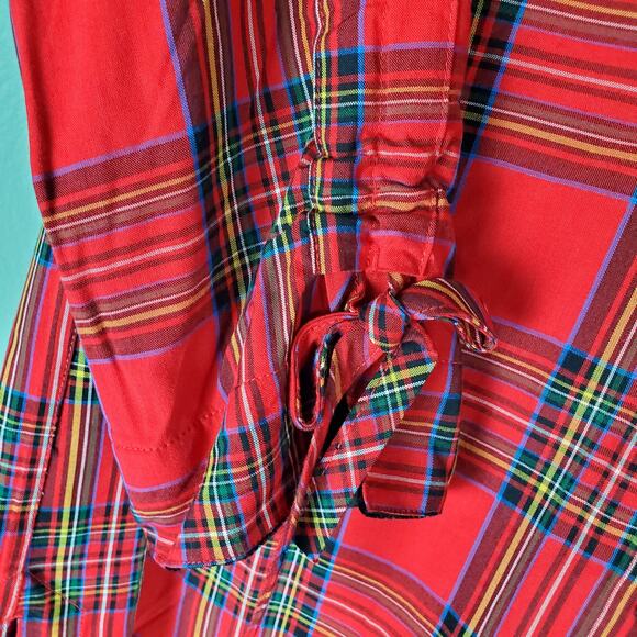 John Mark Womens Red Plaid Button Up Velour Tunic Top Size XS - Picture 5 of 8